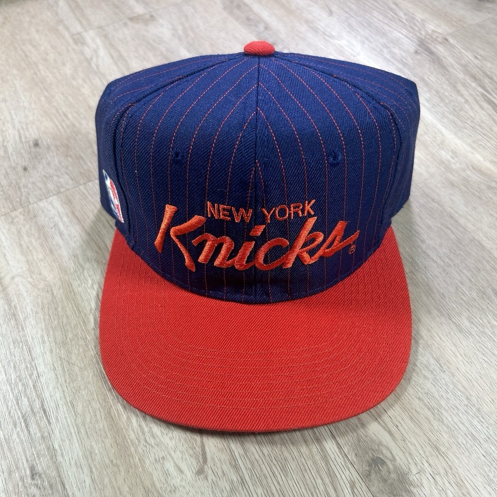 VTG Sports Specialties NY Knicks Script Snapback Hat NBA Blue Pinstripe Wool Cap